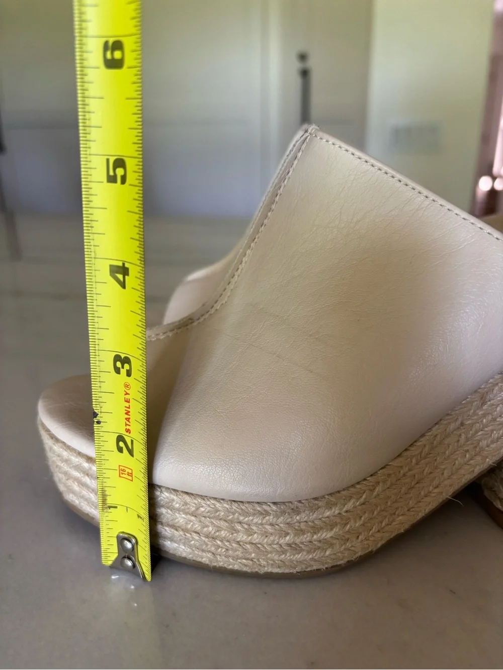 Oasis Society Cream Vegan Leather Espadrille Chunky Platform Boho Wedge Mules 8